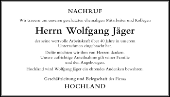 Traueranzeige von Wolfgang Jäger von Der Westallgäuer