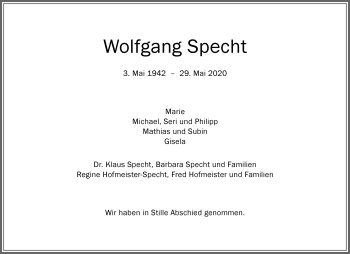 Traueranzeige von Wolfgang Specht von Allgäuer Zeitung