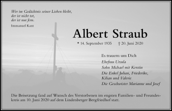 Traueranzeige von Albert Straub von Der Westallgäuer
