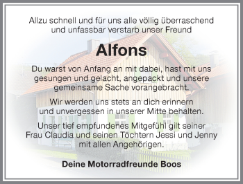 Traueranzeige von Alfons  von Memminger Zeitung