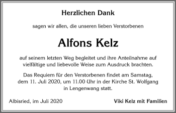 Traueranzeige von Alfons Kelz von Allgäuer Zeitung