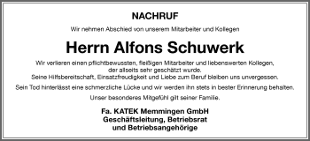 Traueranzeige von Alfons Schuwerk von Memminger Zeitung