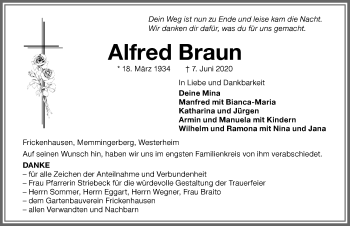 Traueranzeige von Alfred Braun von Memminger Zeitung