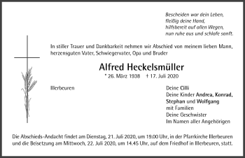 Traueranzeige von Alfred Heckelsmüller von Memminger Zeitung