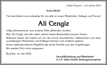 Traueranzeige von Ali Cengiz von Allgäuer Zeitung, Kaufbeuren/Buchloe