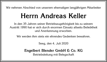Traueranzeige von Andreas Keller von Allgäuer Zeitung, Füssen