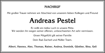 Traueranzeige von Andreas Pestel von Allgäuer Zeitung, Füssen