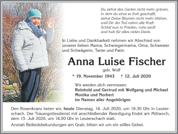 Traueranzeige von Anna Luise Fischer von Allgäuer Zeitung, Marktoberdorf