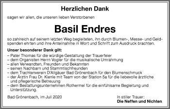 Traueranzeige von Basil Endres von Memminger Zeitung