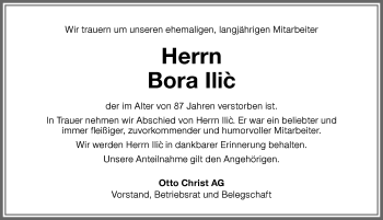 Traueranzeige von Bora Ilic von Memminger Zeitung