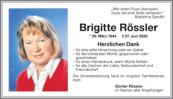 Traueranzeige von Brigitte Rössler von Memminger Zeitung
