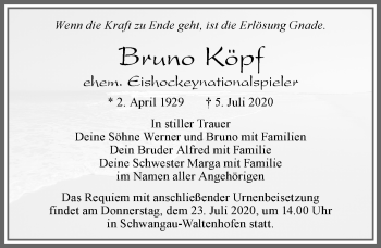 Traueranzeige von Bruno Köpf von Allgäuer Zeitung, Füssen