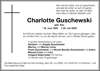 Traueranzeige von Charlotte Guschewski von Memminger Zeitung