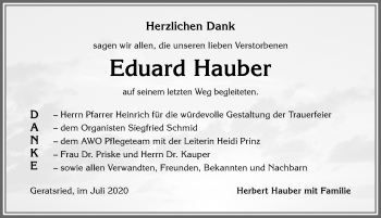 Traueranzeige von Eduard Hauber von Allgäuer Anzeigeblatt