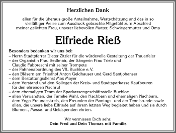 Traueranzeige von Elfriede Rieß von Allgäuer Zeitung, Kaufbeuren/Buchloe
