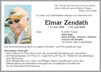 Traueranzeige von Elmar Zendath von Allgäuer Zeitung, Kaufbeuren/Buchloe