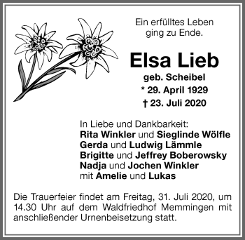 Traueranzeige von Elsa Lieb von Memminger Zeitung