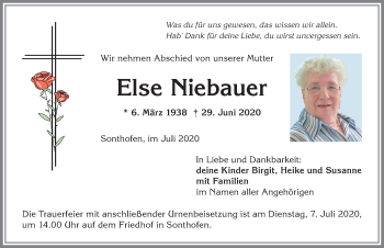 Traueranzeige von Else Niebauer von Allgäuer Anzeigeblatt