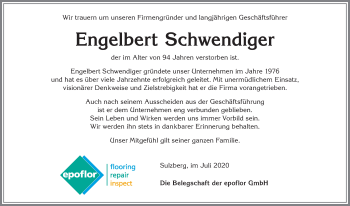 Traueranzeige von Engelbert Schwendiger von Allgäuer Zeitung,Kempten