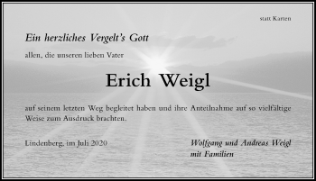 Traueranzeige von Erich Weigl von Der Westallgäuer