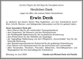 Traueranzeige von Erwin Denk von Allgäuer Zeitung,Kempten