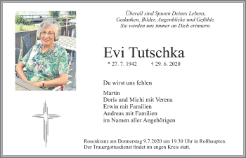 Traueranzeige von Evi Tutschka von Allgäuer Zeitung, Füssen