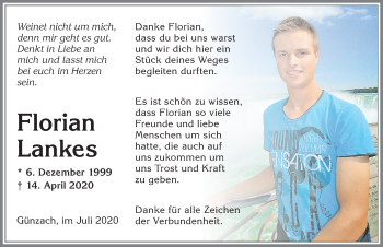 Traueranzeige von Florian Lankes von Allgäuer Zeitung, Marktoberdorf