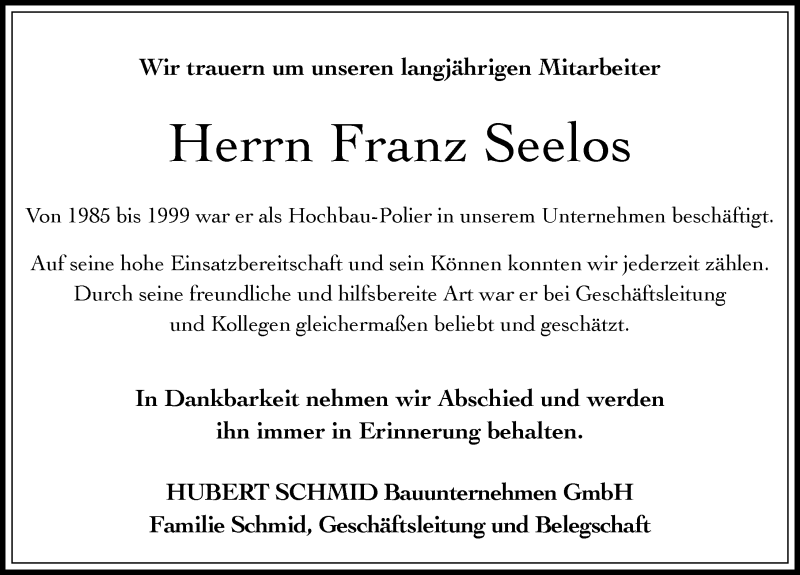  Traueranzeige für Franz Seelos vom 01.07.2020 aus Allgäuer Zeitung, Marktoberdorf