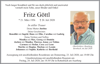 Traueranzeige von Fritz Göttl von Allgäuer Zeitung, Marktoberdorf