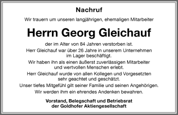 Traueranzeige von Georg Gleichauf von Memminger Zeitung