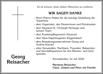 Traueranzeige von Georg Reisacher von Allgäuer Zeitung,Kempten