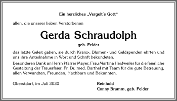 Traueranzeige von Gerda Schraudolph von Allgäuer Anzeigeblatt