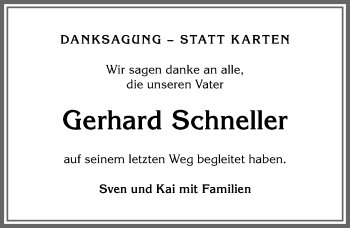 Traueranzeige von Gerhard Schneller von Allgäuer Anzeigeblatt
