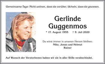 Traueranzeige von Gerlinde Guggenmos von Allgäuer Zeitung, Marktoberdorf