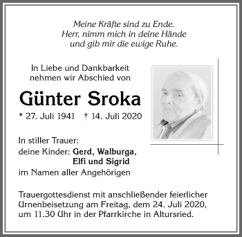 Traueranzeige von Günter Sroka von Allgäuer Zeitung,Kempten