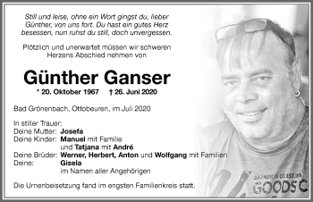 Traueranzeige von Günther Ganser von Memminger Zeitung