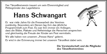 Traueranzeige von Hans Schwangartes von Allgäuer Zeitung, Kaufbeuren/Buchloe