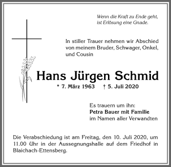 Traueranzeige von Hans Jürgen Schmid von Allgäuer Anzeigeblatt