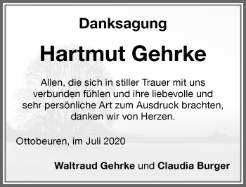 Traueranzeige von Hartmut Gehrke von Memminger Zeitung