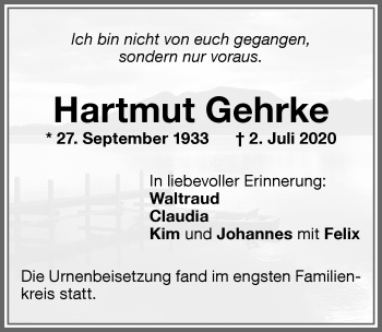 Traueranzeige von Hartmut Gehrke von Memminger Zeitung