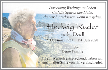 Traueranzeige von Hedwig Rudat von Allgäuer Zeitung, Füssen