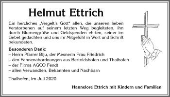Traueranzeige von Helmut Ettrich von Allgäuer Zeitung, Marktoberdorf