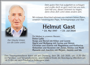 Traueranzeige von Helmut Gast von Allgäuer Zeitung,Kempten