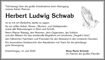 Traueranzeige von Herbert Ludwig Schwab von Allgäuer Zeitung, Marktoberdorf
