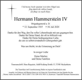 Traueranzeige von Hermann Hammerstein von Memminger Zeitung