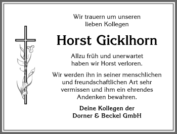 Traueranzeige von Horst Gicklhorn von Allgäuer Anzeigeblatt