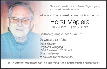 Traueranzeige von Horst Magiera von Der Westallgäuer