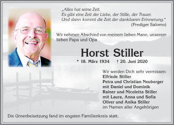 Traueranzeige von Horst Stiller von Allgäuer Zeitung,Kempten