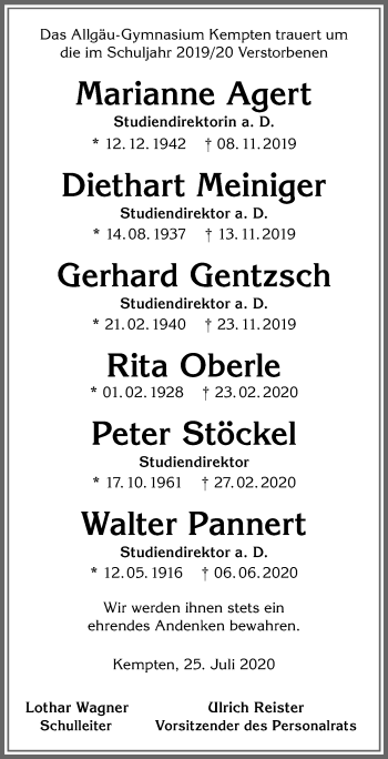 Traueranzeige von In Gedenken  von Allgäuer Zeitung,Kempten