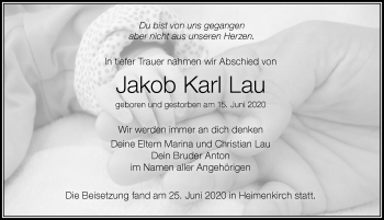 Traueranzeige von Jakob Karl Lau von Der Westallgäuer